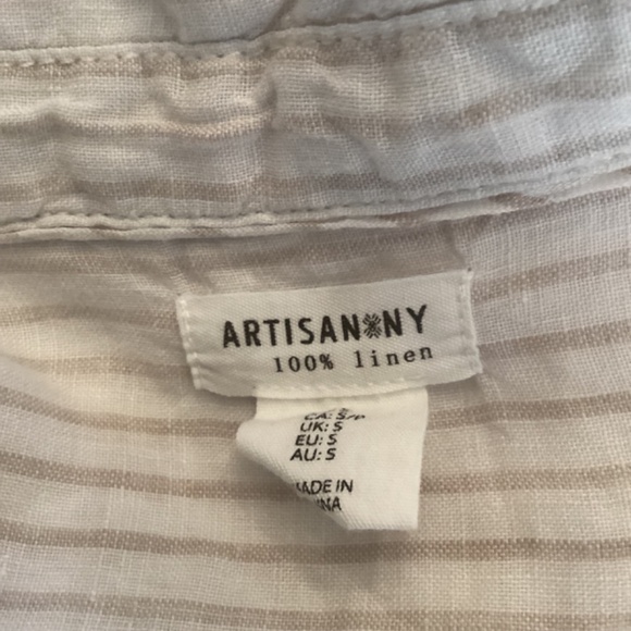 Artisan NY 100% Linen tunic top size small Long sleeve pintuck striped tan white - Picture 9 of 9